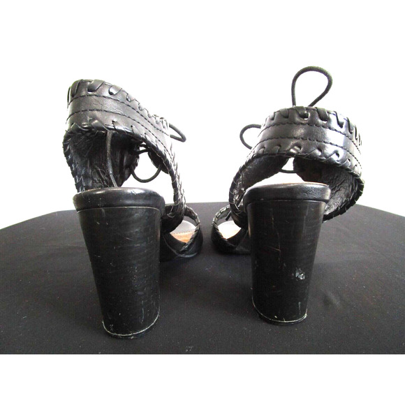 Restricted Black Faux Leather Whipstitch Ankle Strap High Heel Sandals Women 7 - Picture 6 of 11